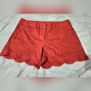 Women's Scalloped Hem Red Shorts